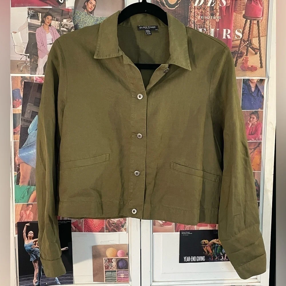 Eileen Fisher Button Front Shirt Crop Green Size SP - Picture 4 of 10